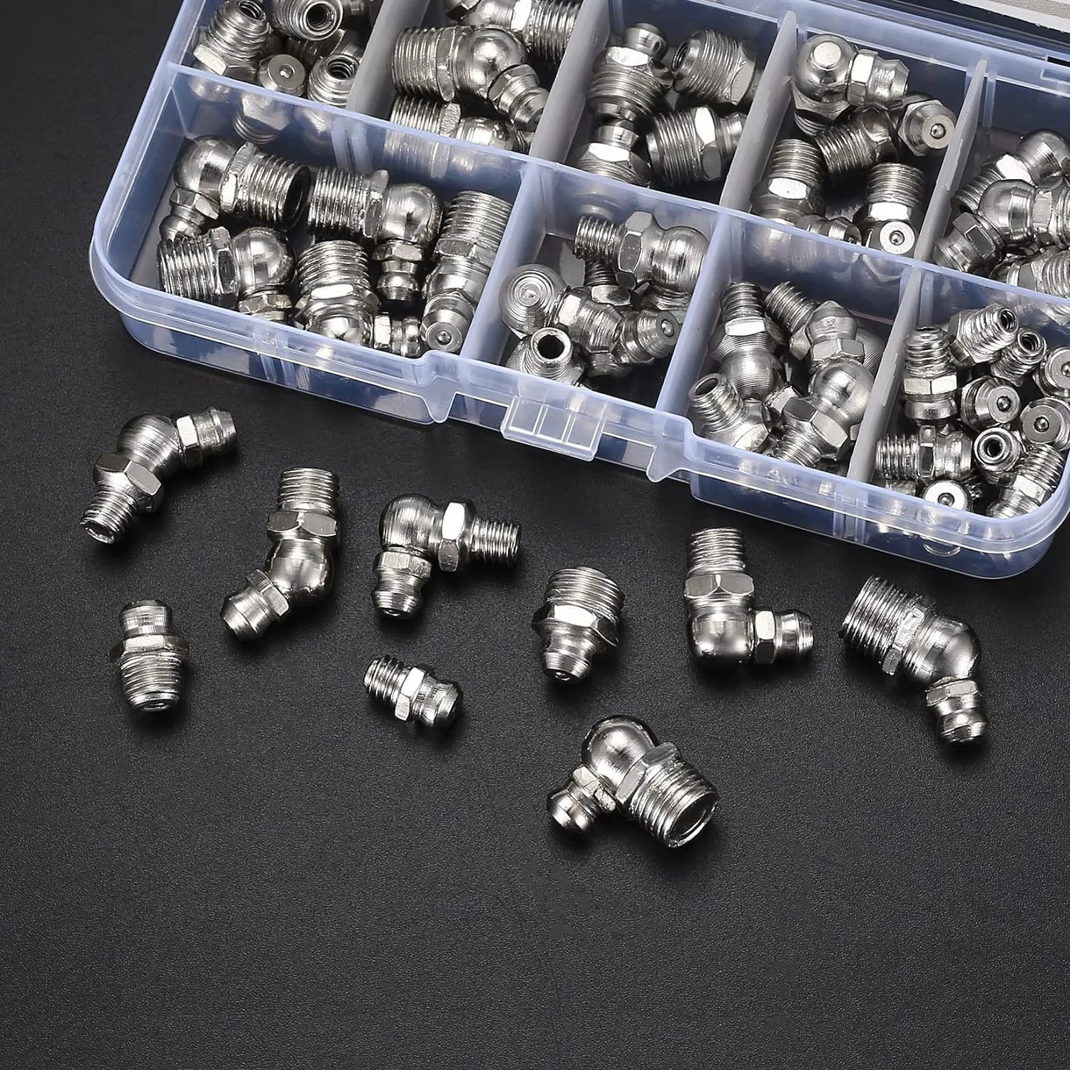 60pcs/box M6 M8 M10 Vehicle Nozzle Fuel Fitting Kit 9 Type Galvanized Metal Hydraulic Grease Zerk Assortment Set