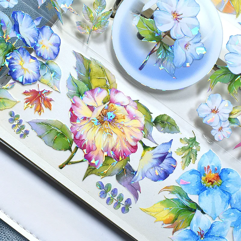 

1 Roll Kawaii Flower PET Washi Tape Laser Gold Foil Decorative Adhesive Tape Stickers Scrapbooking Journal Aesthetic Stationery