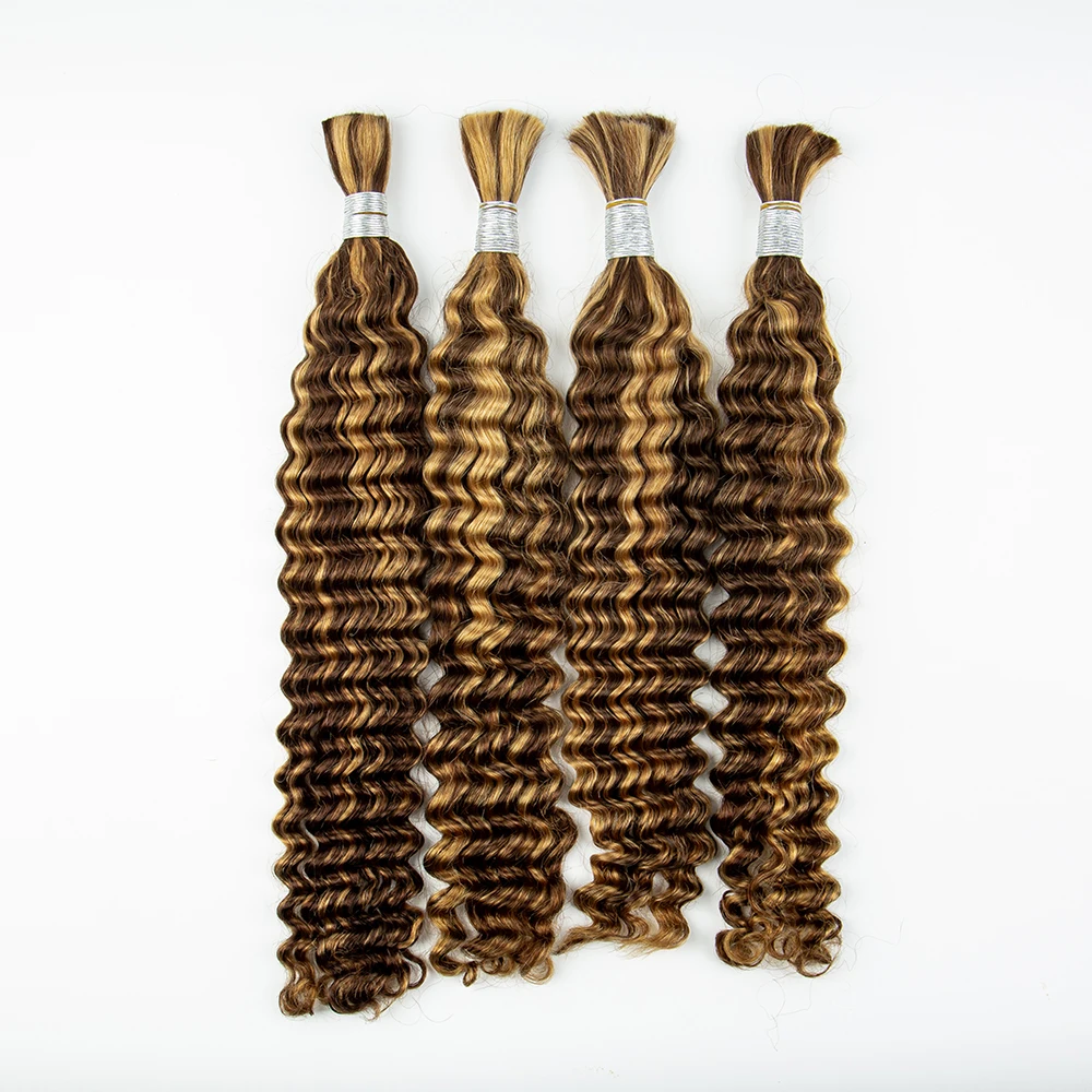 Extensiones de cabello humano brasileño para mujeres negras, extensiones de cabello sin trama, trenzas bohemias, 4/27 a granel