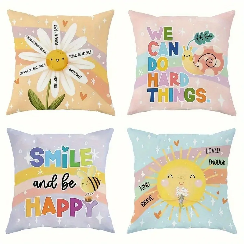 

Cheerful Positive Quote Pillowcase Set, Cute Animal & Rainbow Pattern Decorative Cushion Cover for Home Sofa Bedroom