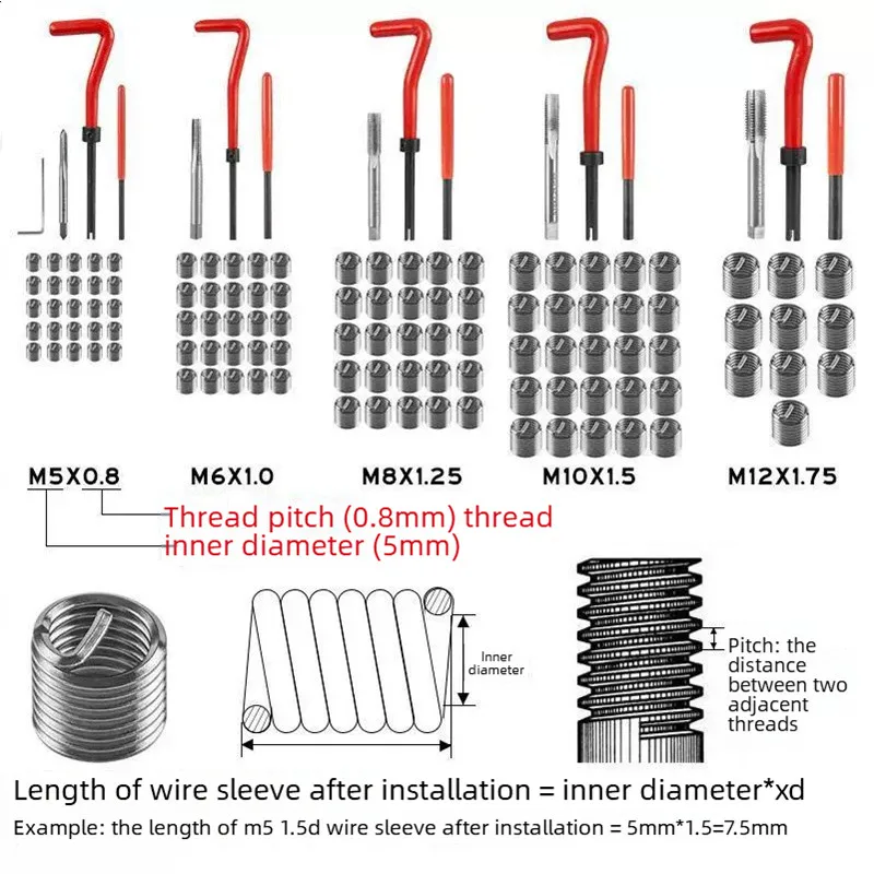 88/131pcs Thread Repair Kit M3 M4 M5 M6 M8 M10 M12 M14 Screw Thread Inserts For Restoring Damaged Threads Repair Tools Drill Bit