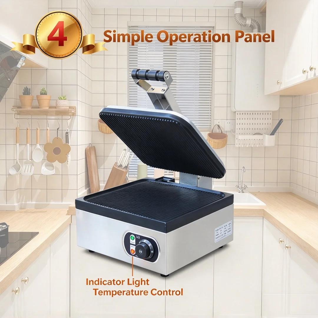 9 Slices Commercial Panini Bread Grill Full Pit Toaster with Upper and Bottom Heating Press Oven