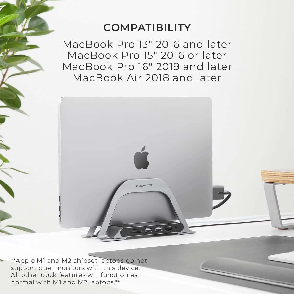 Pulwtop 10 in 2สถานี MacBook Docking, ฮับ USB C หลายพอร์ตเข้ากันได้กับ MacBook Pro และ Air, อะแดปเตอร์มอนิเตอร์คู่ HDMI 4K