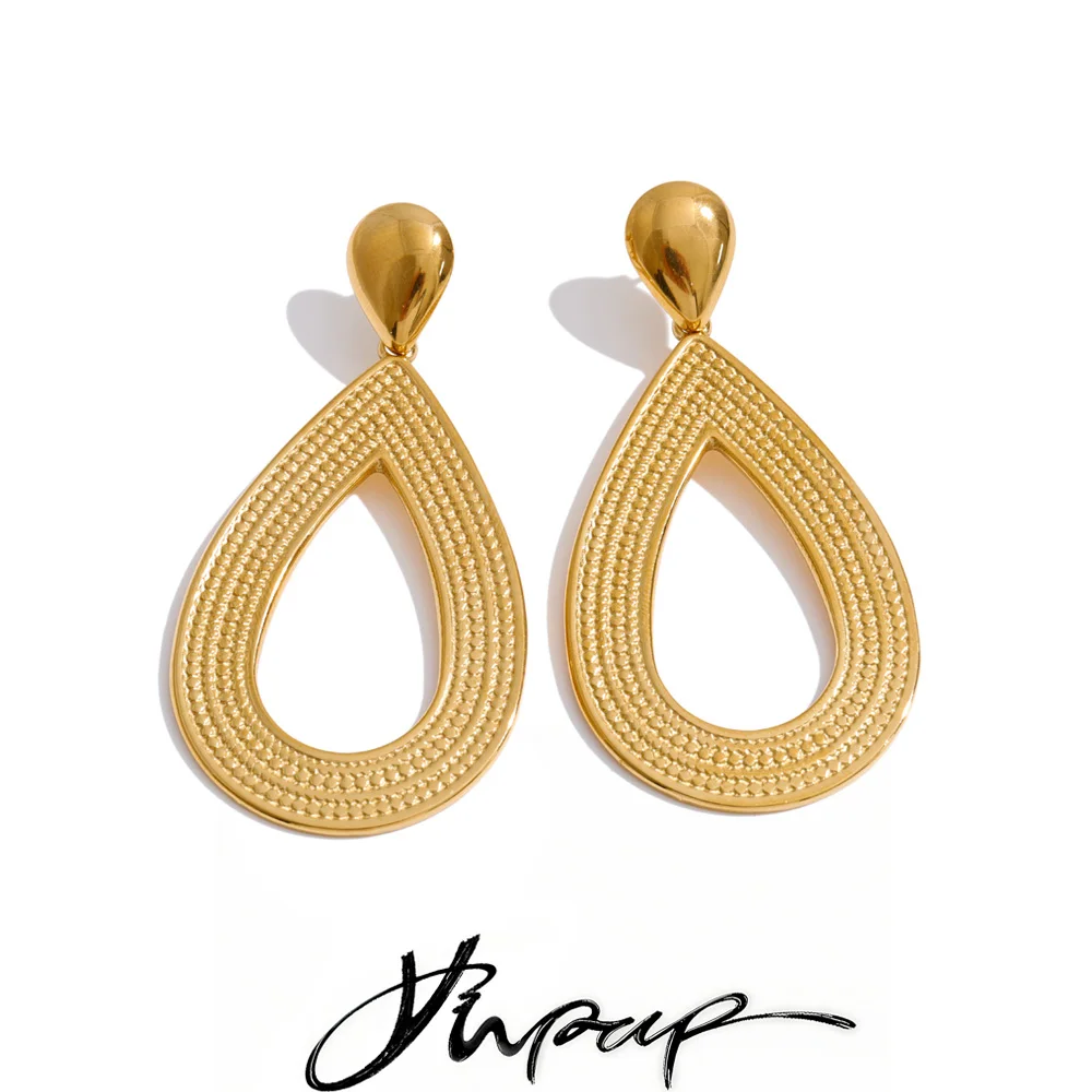 Yhpup Stainless Steel Metal Water Droplet Hollow Drop Earrings Accessories Daily Casual Simple Statement Jewelry Rust Proof