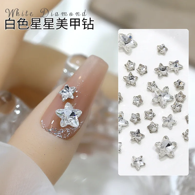 30PCS Top Sparkle Clear White Mini Starfish Sharp Diamond Fat Five-Pointed Star Nail Art Rhinestones Decorations Manicure Charms