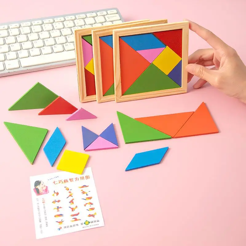10Pcs Colofrul Wood Tangram Jigsaw Puzzle Educational Toy for Kids