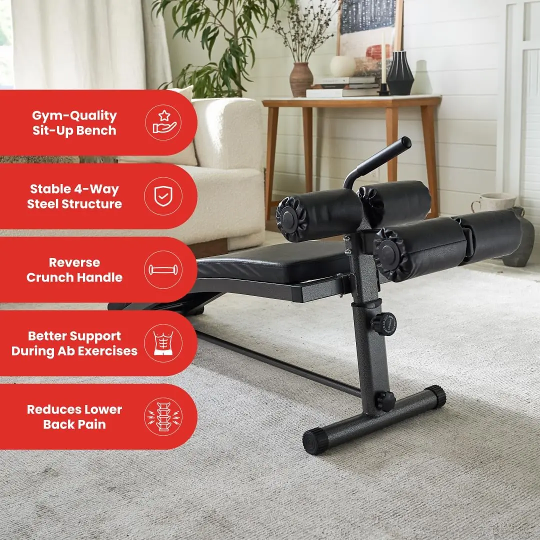 -Quality Sit Up Bench with Reverse Crunch Handle - Curved Ab Workout Bench for Your Home Gym. More Effective than an Ab Machine