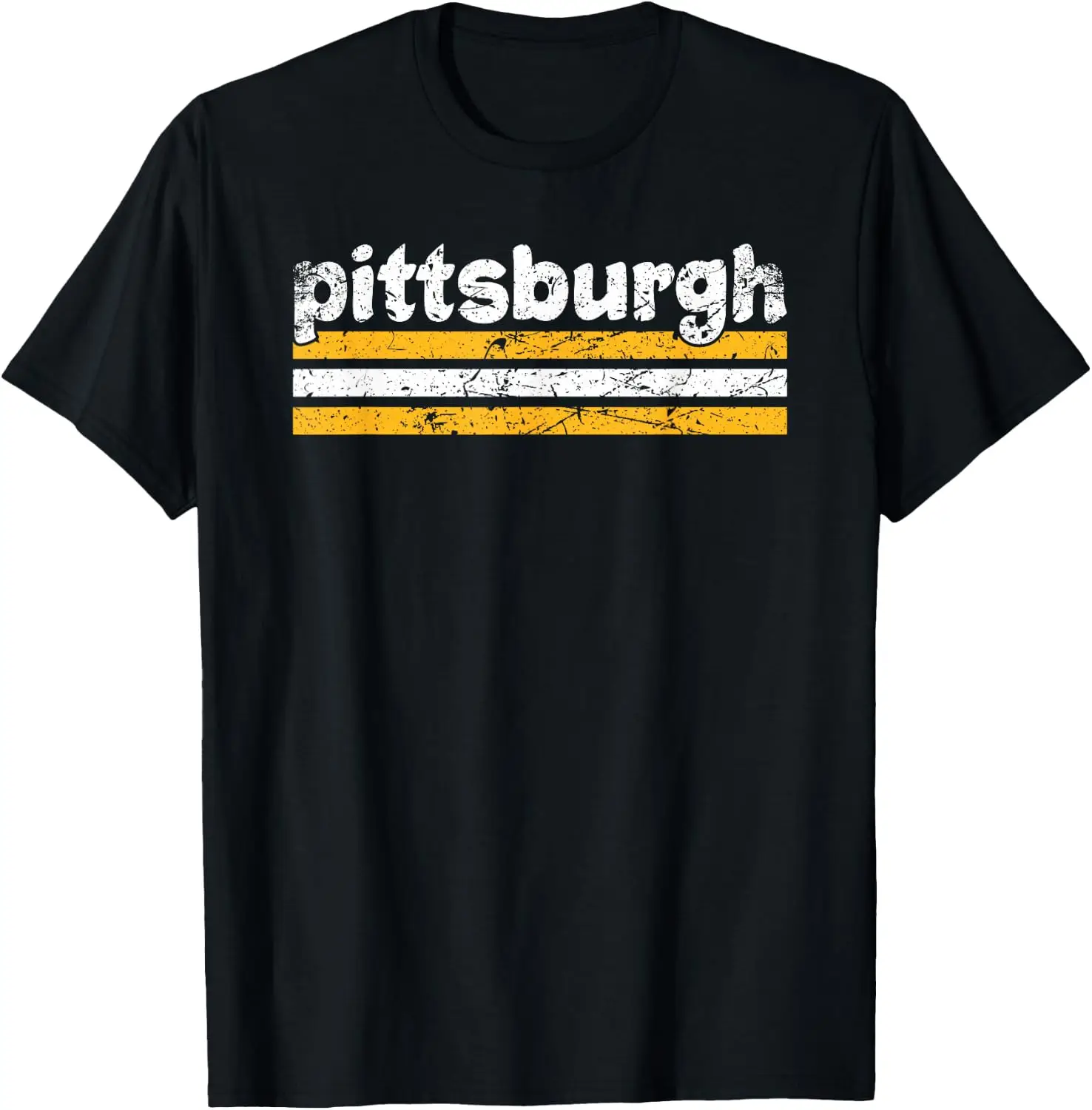 Pittsburgh Pennsylvania Three Stripe Vintage Weathered T-Shirt Halloween Loose-Fit Pure Cotton Short-Sleeve Top – Stylish, Breathable, Plus-Size – Christmas Gift