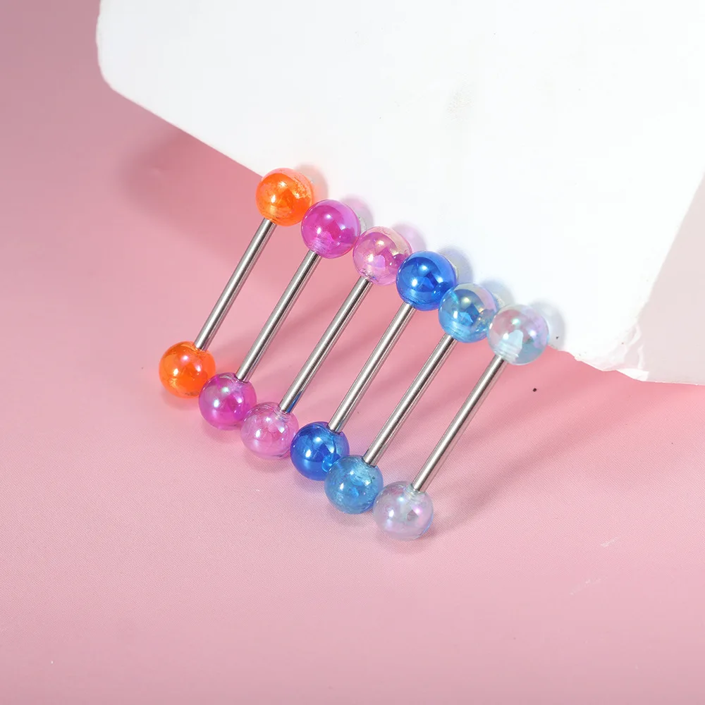Colorful Ball Tongue Rings Stainless Steel Barbell Tongue Ring Retainer or Nipple Ring