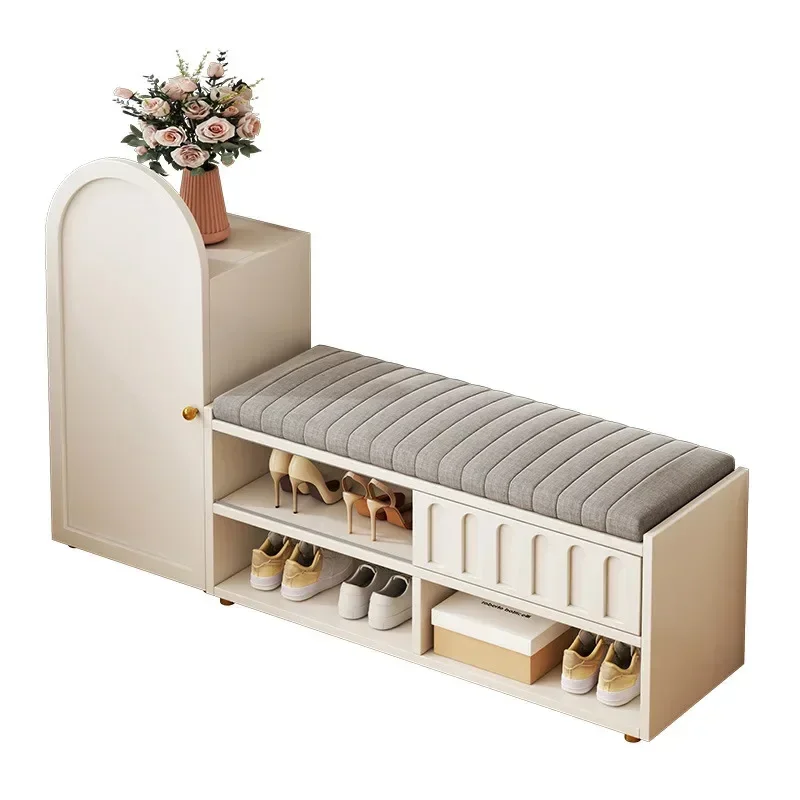 Modern display storage design, abinet, wooden bench, large entrance hall, shoe bench, space saving, scar furniture