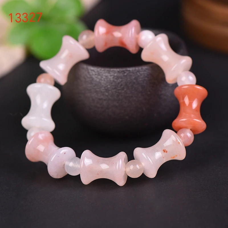 

Natural Peach Blossom Jade Bracelet Men Women Fine Jewelry Genuine Chinese Hetian Jade Pink Nephrite Bamboo Beads Bracelets