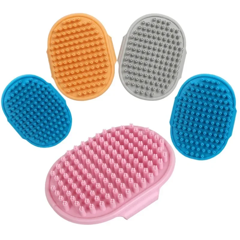 Dog Bath Brush,Dog Grooming Shedding Soothing Massage Rubber Bristles Curry Comb with Adjustable Ring Handle for Pet Dogs& Cats