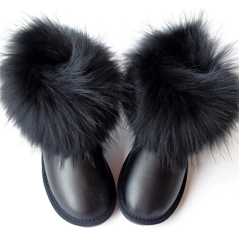 Hot Sell Australia Classic Natural Fox Fur Snow Boots Women Ankle Boots 100% Real Leather Warm Winter Boots Thick Plush Shoes