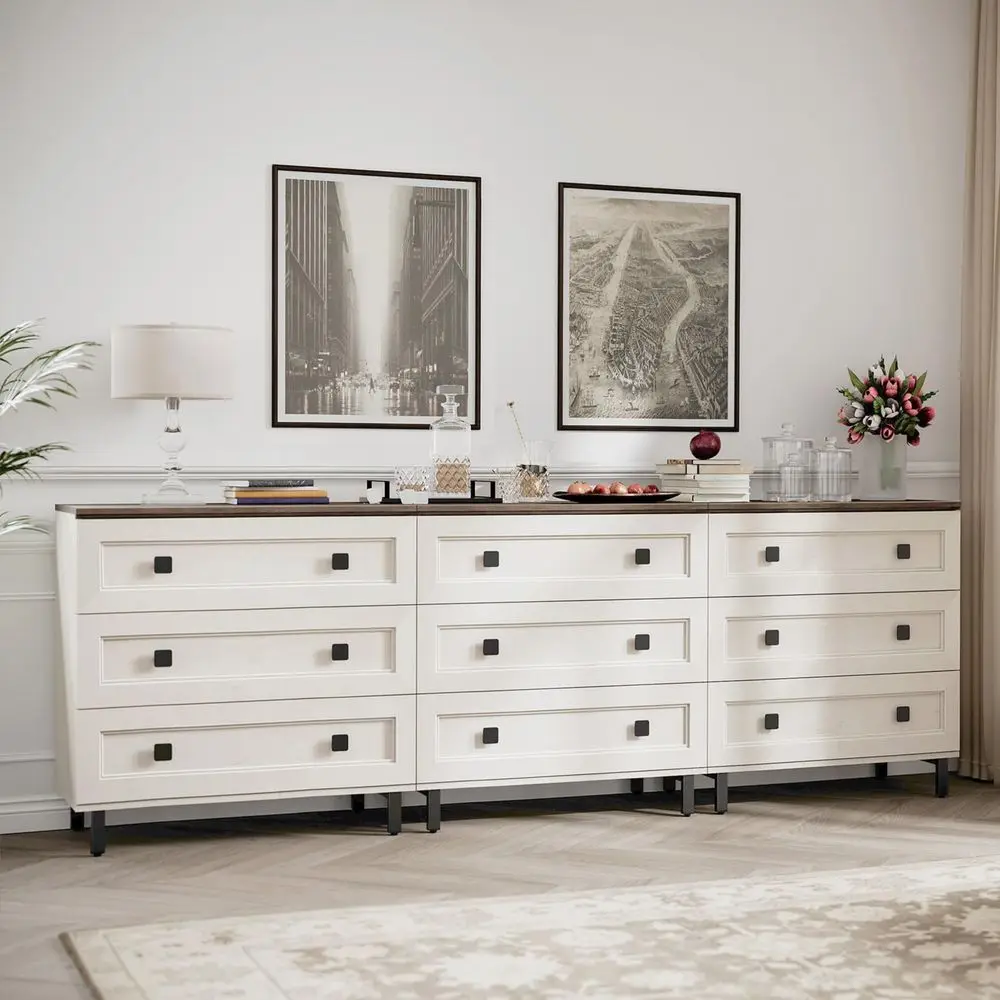 

Modern White Dresser for Bedroom with 9 Drawers, 3 in 1 Wooden Chest of Drawers with Organizer Storage for Bed Room,Livingroom