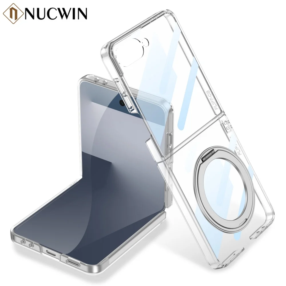 

Гальваника Прозрачный Магнитный 360° ° Чехол для телефона с вращающимся кронштейном для Samsung Galaxy Z Flip 7, 5 г, защитная пленка для экрана