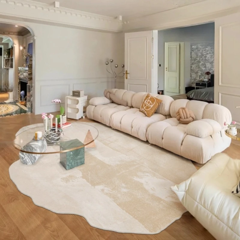 

Ковры кремового цвета для гостиной, легкий роскошный декор для спальни, пушистый мягкий ковер неправильной формы, домашний толстый плюшевый напольный коврик