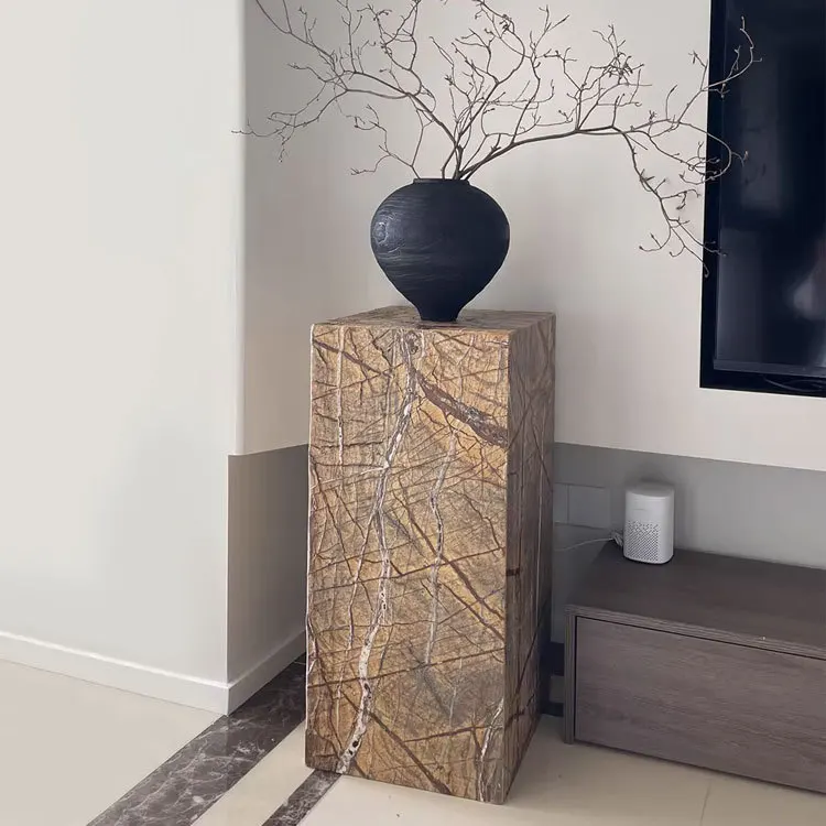 medieval marble base display stand floor ornament, hotel living room study entrance stone pillar decoration