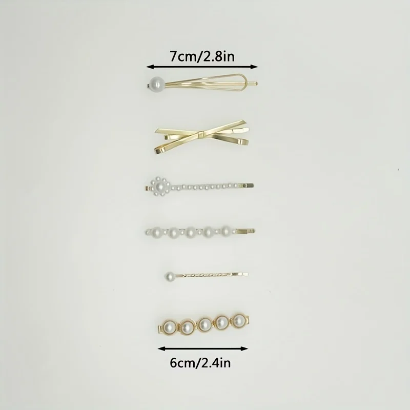 Metal bow pearl hair clip 6 pack