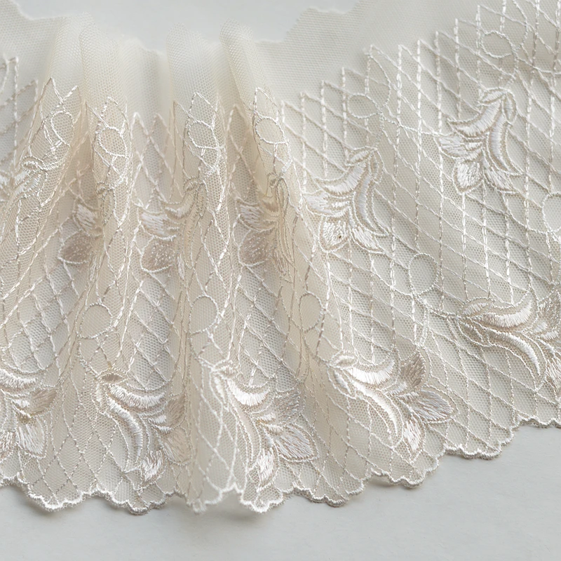 

3 Meters16cm wide Ivory Polyester Soft Mesh Embroidery Lace Trimmings Dress Accessories Lace Fabric Sewing Crafts Doll Material