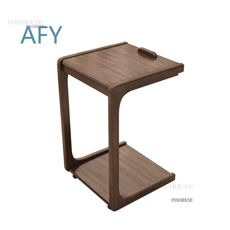 Nordic Solid Wood Coffee Table for FOSUHOUSE Clamshell Scroll Wheel Design Modern Living Room Casual Furniture Minimalist