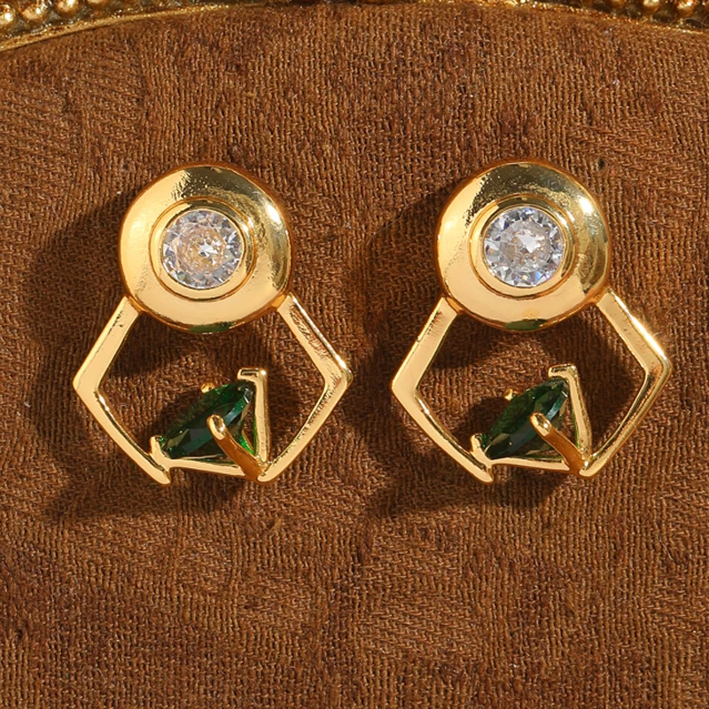 

Vintage Green Zircon Studs Earring Irregular Geometry Gold Color Woman Trend 2025 Valentine Day Gift Luxury Quality Jewelry New