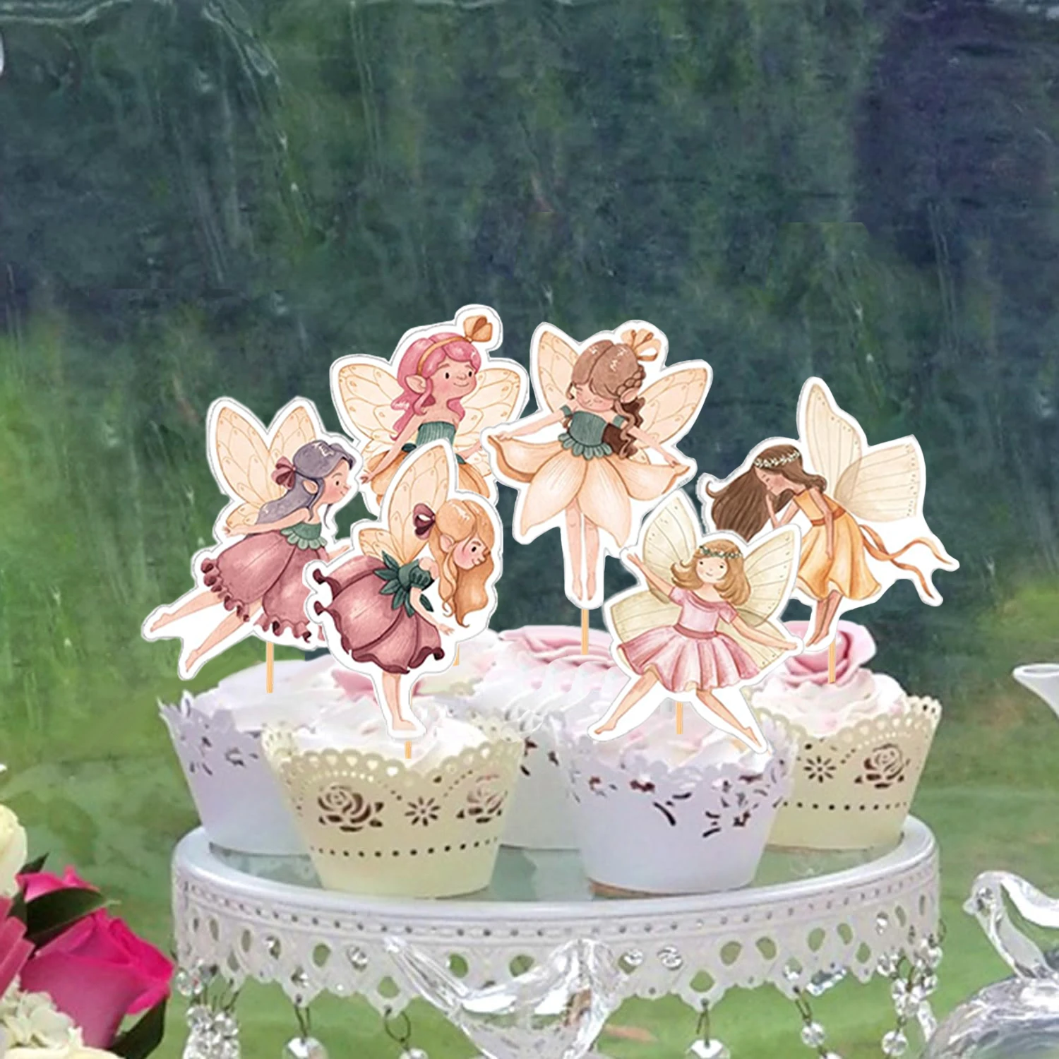 Feen-Cupcake-Topper für Geburtstagsfeiern, Feen-Partyzubehör, perfekt für die Babyparty „Woodland Garden Fairy First Birthday Party“. – Detail 12