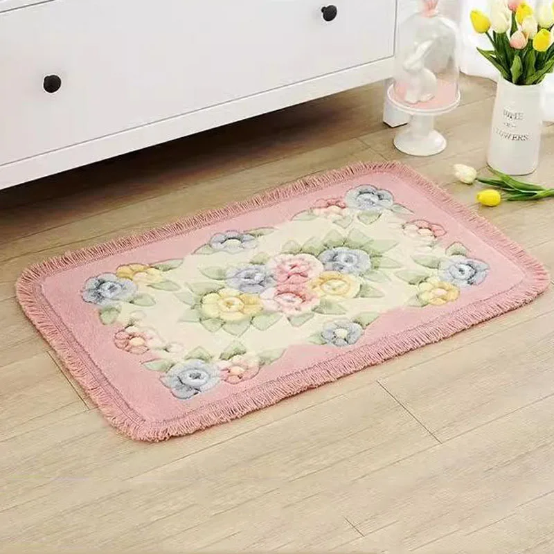 Pastoral Style Flower Floor Mat Home Living Room Carpet Non Slip Bathroom Foot Pad Kitchen Bedroom Toilet Water Absorption Mat