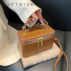 LEFTSIDE Silver Mini Cute PU Leather Box Purses and Handbags Luxury Designer Women 2024 Korean Fashion Solid Color Crossbody Bag