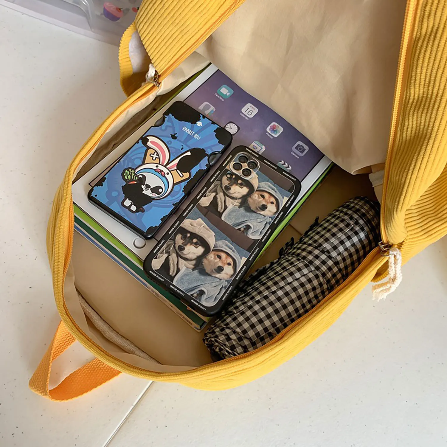 Fashion Backpack New Cute Cartoon Corduroy Backpack Functional Shoulder Bags For Teenager Girls School Backapck Female Bookbag