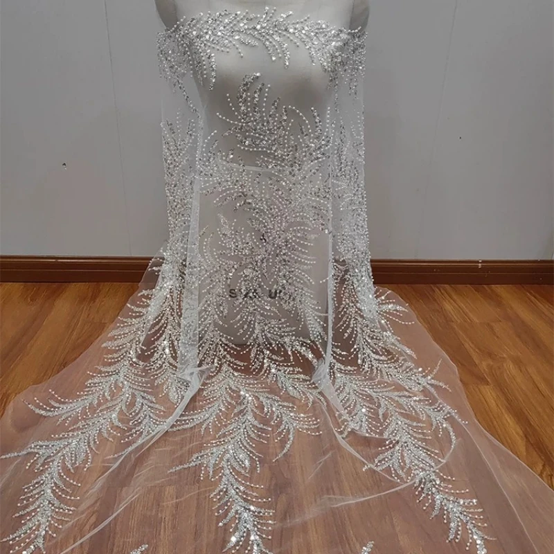 

Pearl Sequin Embroidered Lace Tulle Fabric for DIY Sewing Handmade Garment Accessories Clothing Fashion Material Cloth