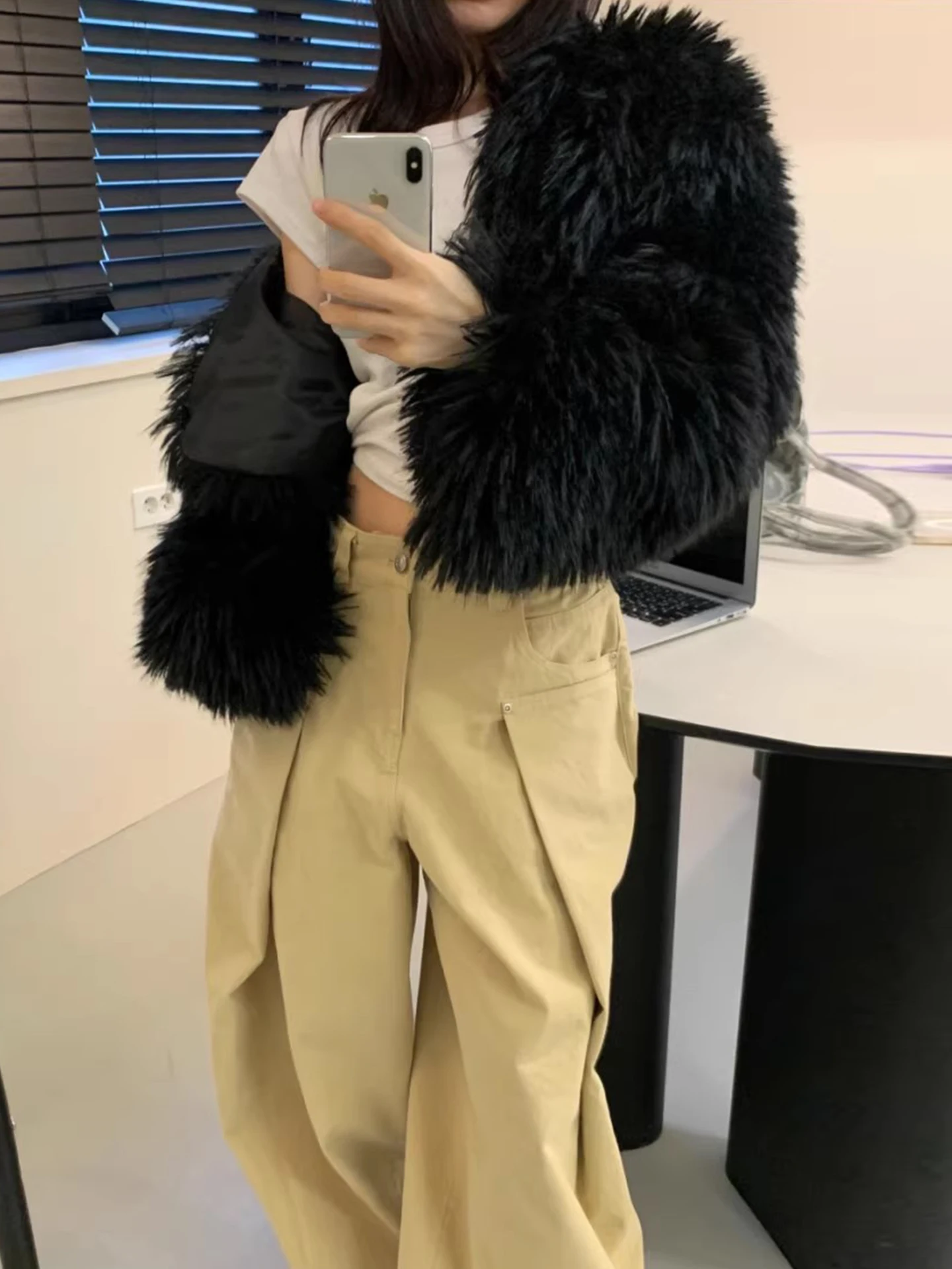 Ele couleur fourrure ort manteau femme ample ouvert Cardigan Sle vêtements de sortie d'hiver coréen Faion Long Sve haut