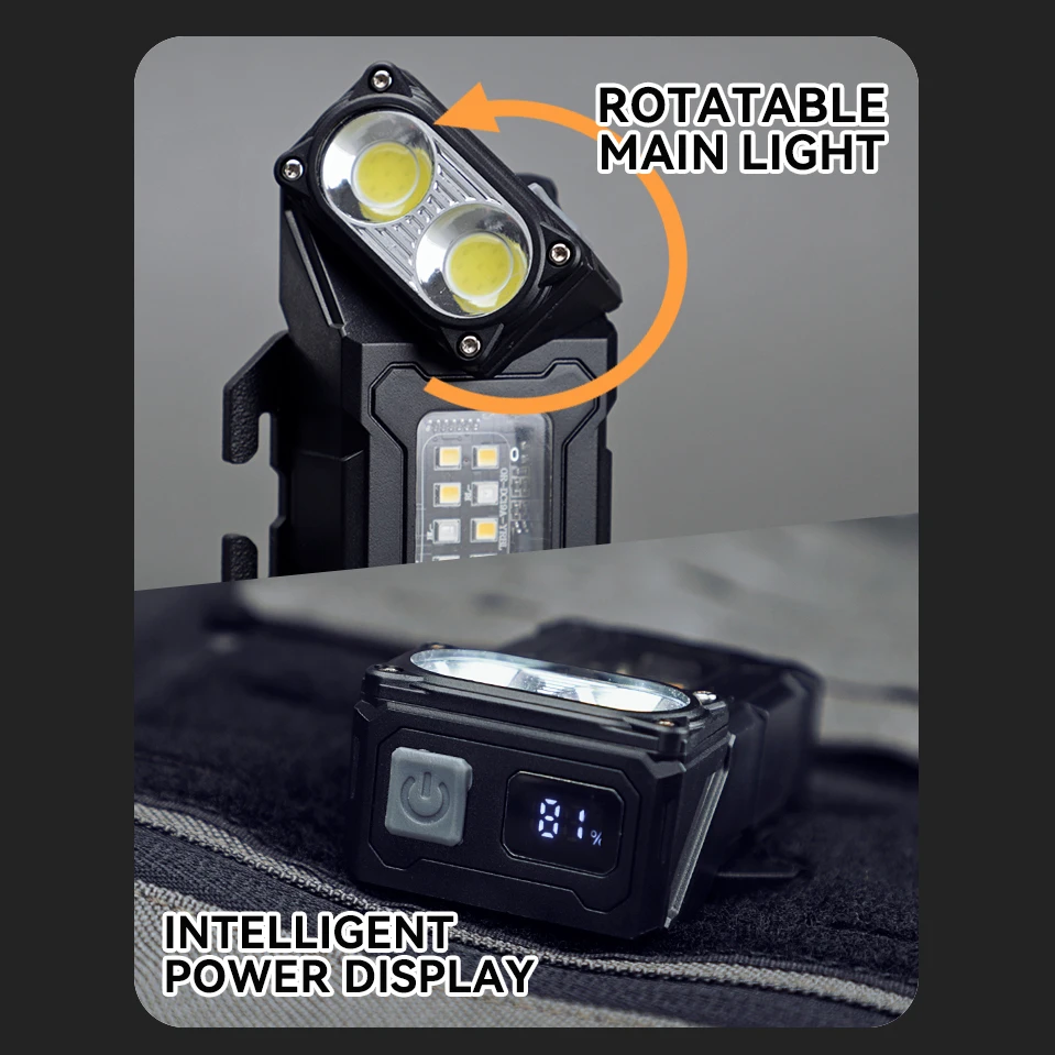 Tactical Portable Work Light EDC Tool Mini LED Outdoor Camping Hiking Tools Molle 25mm Backpack Strap Clip USB Rechargeable