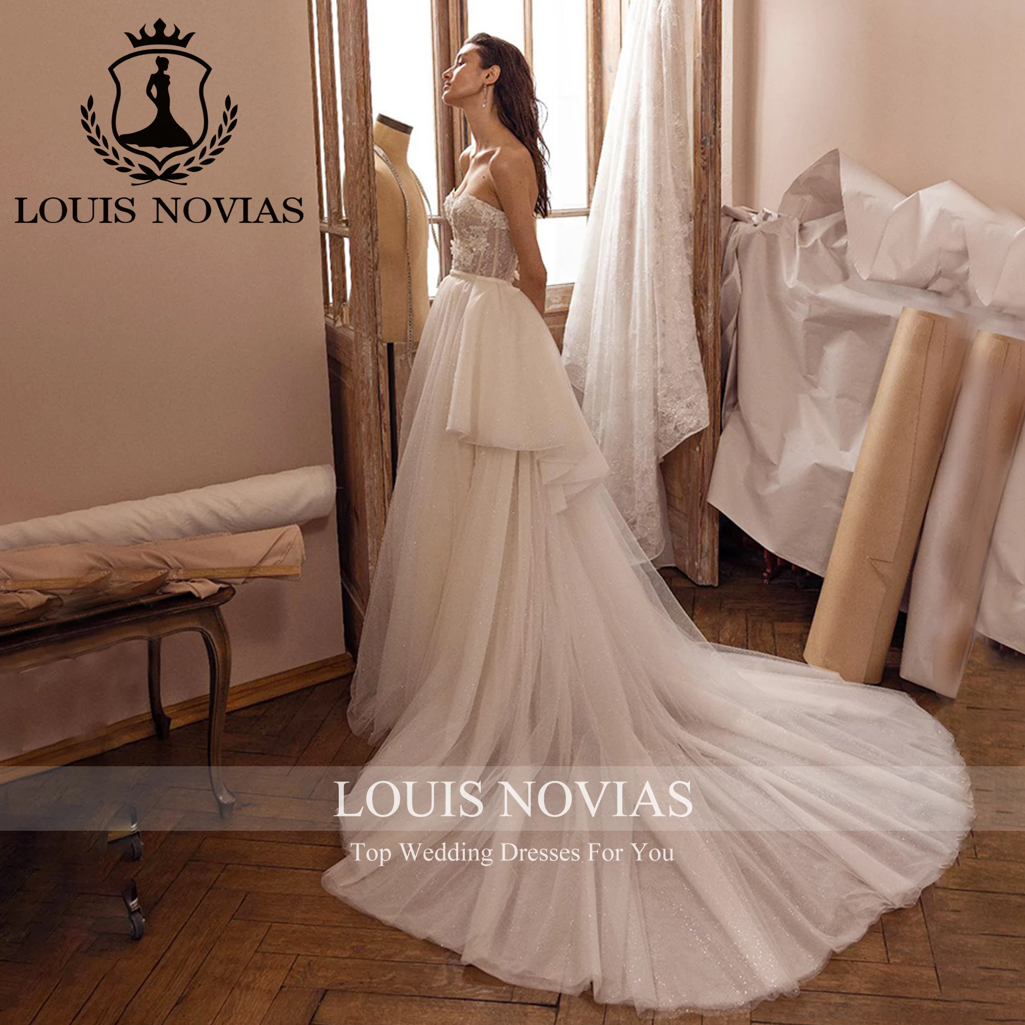 Louis novias-2 in 1の取り外し可能な電車の人魚のウェディングドレス,ハート型のアップリケ,2023