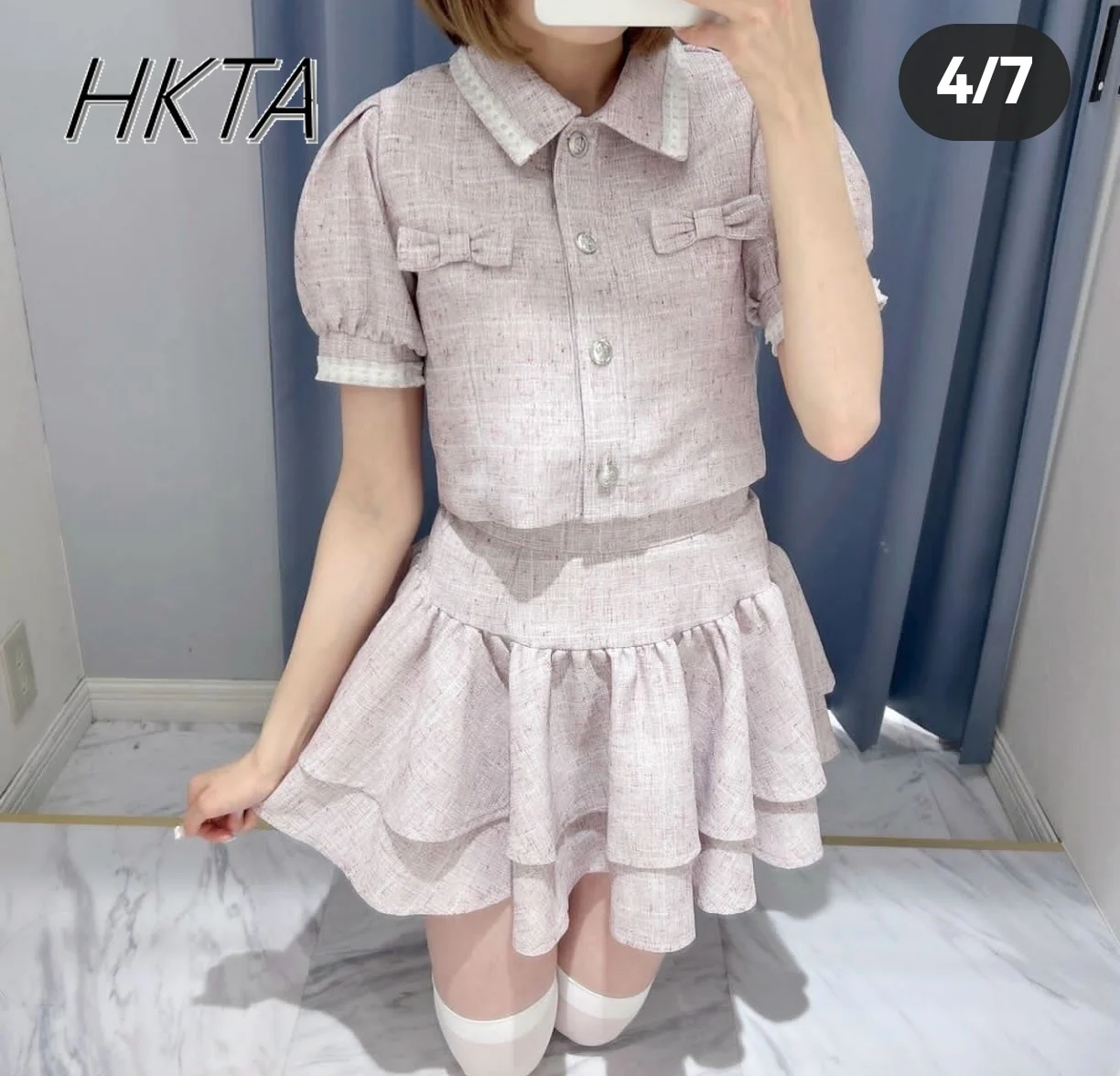 Japanese Mines Set Women Sweet Girl Cute Bow Bubble Short Sleeve Top Pleated Skirt Summer New College Style Skirt Womens Outifit