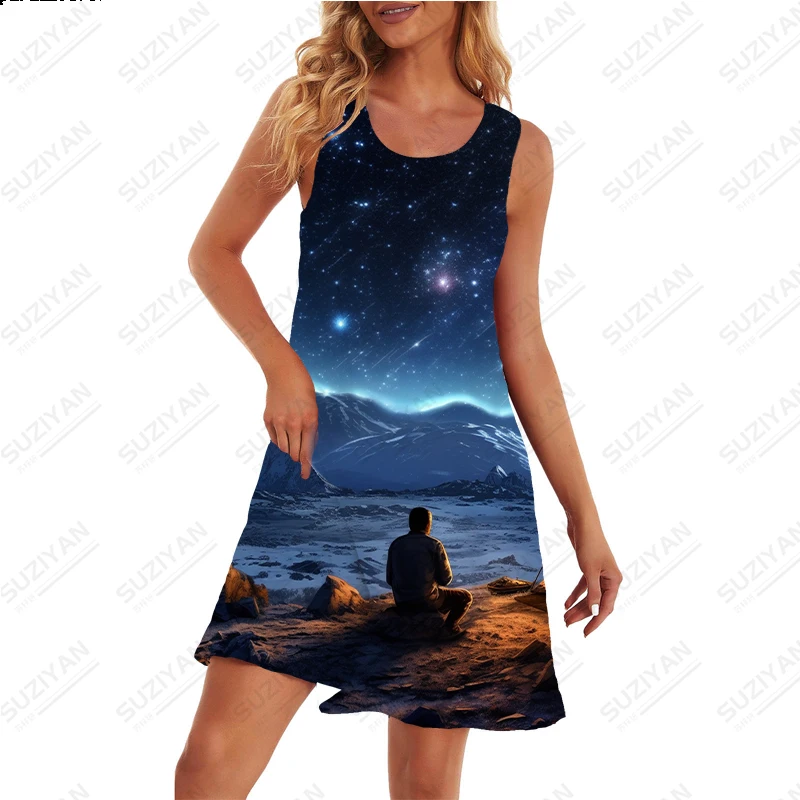 Summer New Dress Star Camping Print Dress Outdoor Street Dress Women's Dress Comfortable Breathable Plus Size Dress