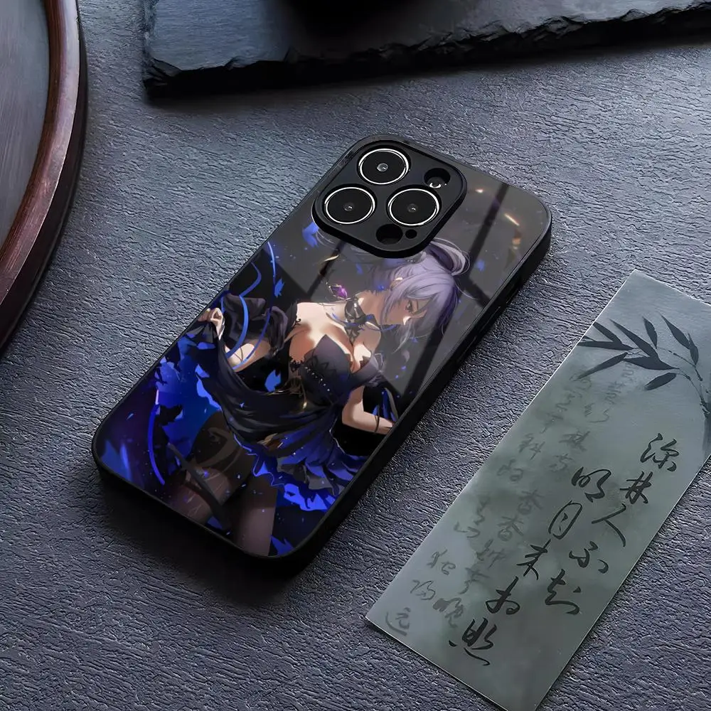 Ударопрочный чехол для телефона Genshin Keqing, закаленное стекло для IPhone 13 14 12 15 11 Plus Pro XS Max Mini X XR 8 7 6s SE2020, чехол
