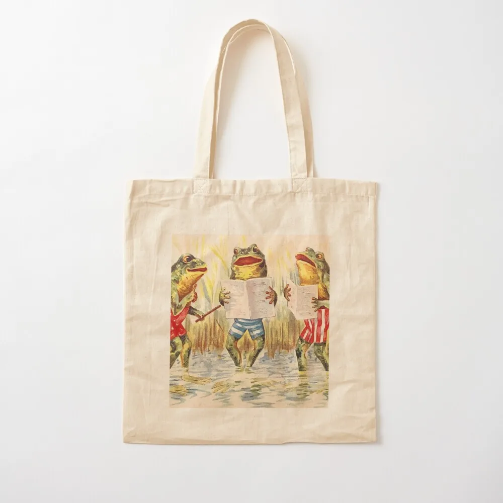 

FROG SINGING TRIO : Vintage Entertainment Print Tote Bag tote bags men Reusable bags shopping bags foldable Canvas Tote Bag