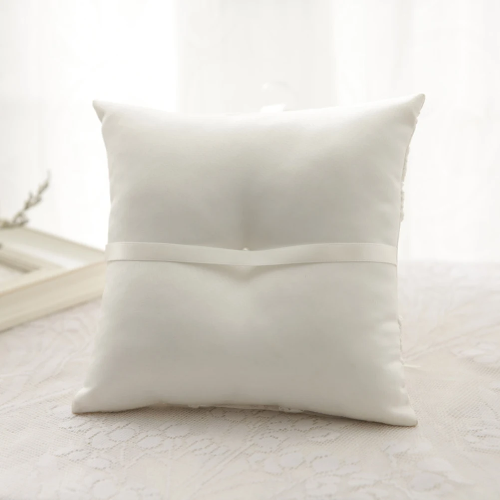 

Lace Decorative Wedding Ring Pillow Ceremony Engagement Bridal Bride with Ribbons (Beige)