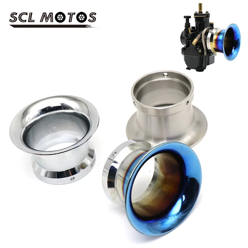 SCL MOTOS Stainless Steel 50mm Air Filter Horn Cup Wind Velocity Stacks For 21/24/26/28/30mm Carburetor