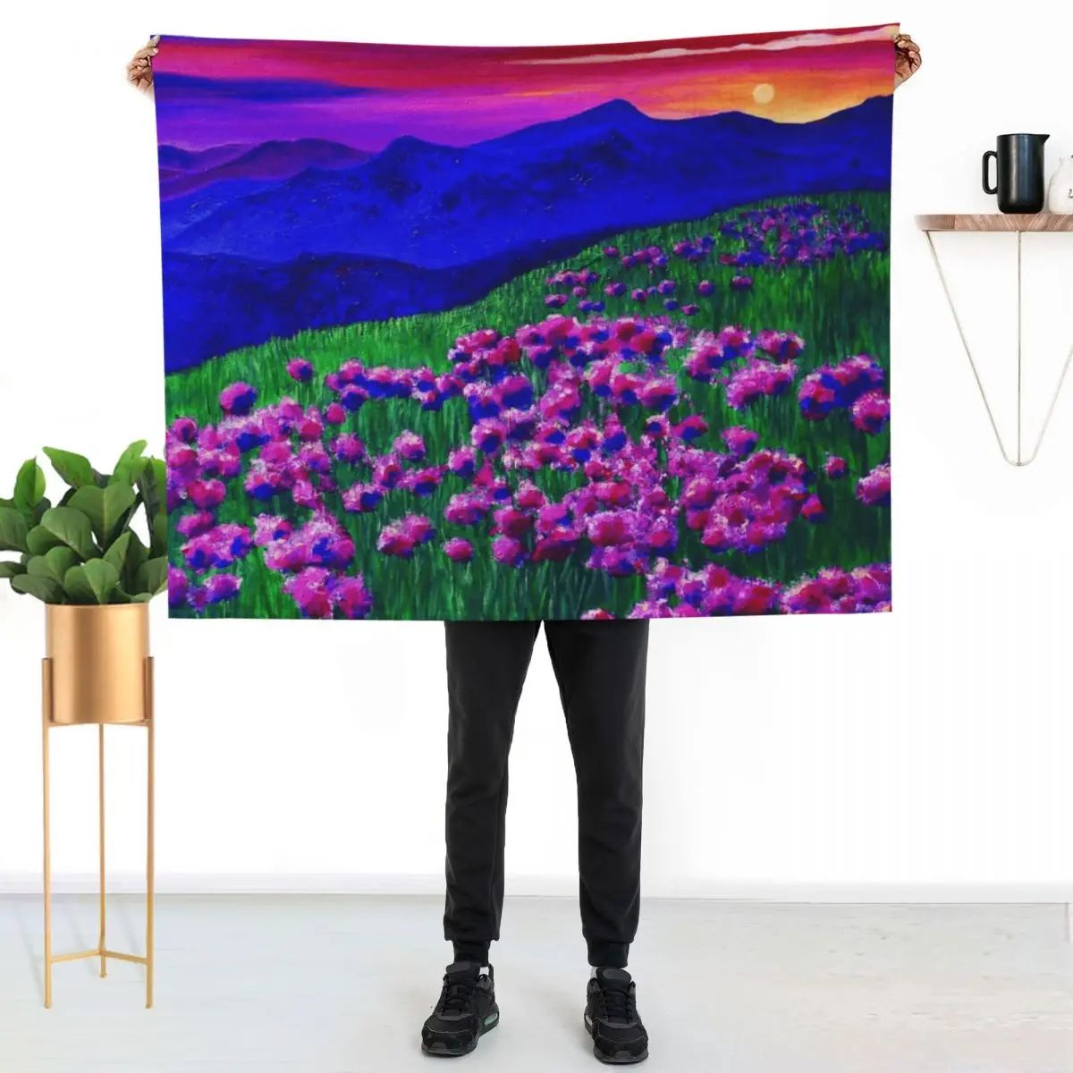Rainbow Sunset Soaked Mountain Landscape Throw Blanket Designers Bed Fashionable Custom Shaggy anime Blankets