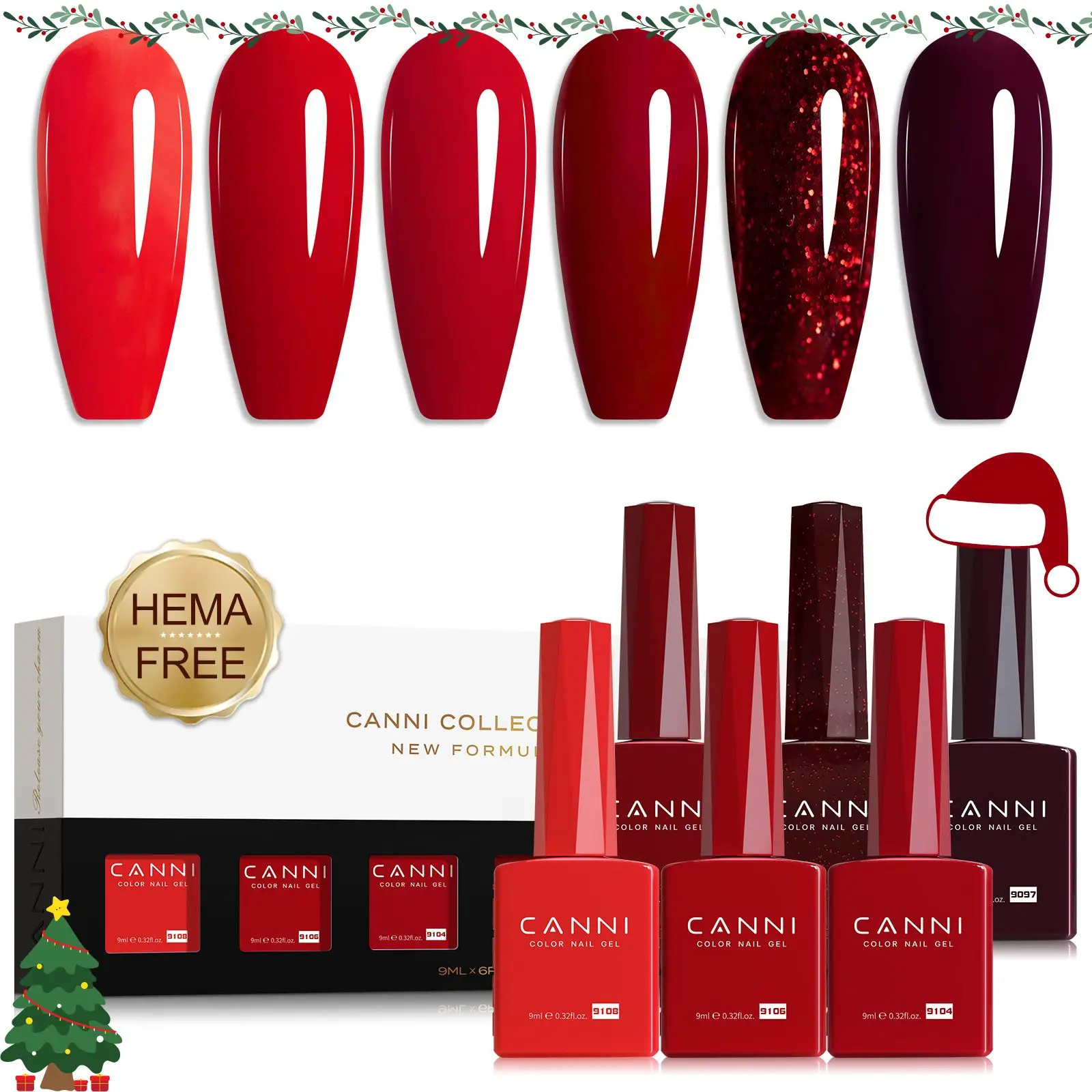 

CANNI 6 цветов Набор гель-лаков для ногтей 9 мл Красочный HEMA/TPO FREE Soak-off UV LED DIY Длительный высокопигментированный салонный маникюрный гель