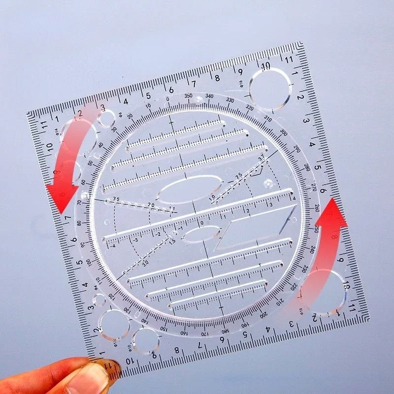 2 Stuks Multifunctionele Draaibare Liniaal Tekening Sjabloon Constructie Architect Stereo Geometrie Cirkel Opstellen Meetschaal Liniaal