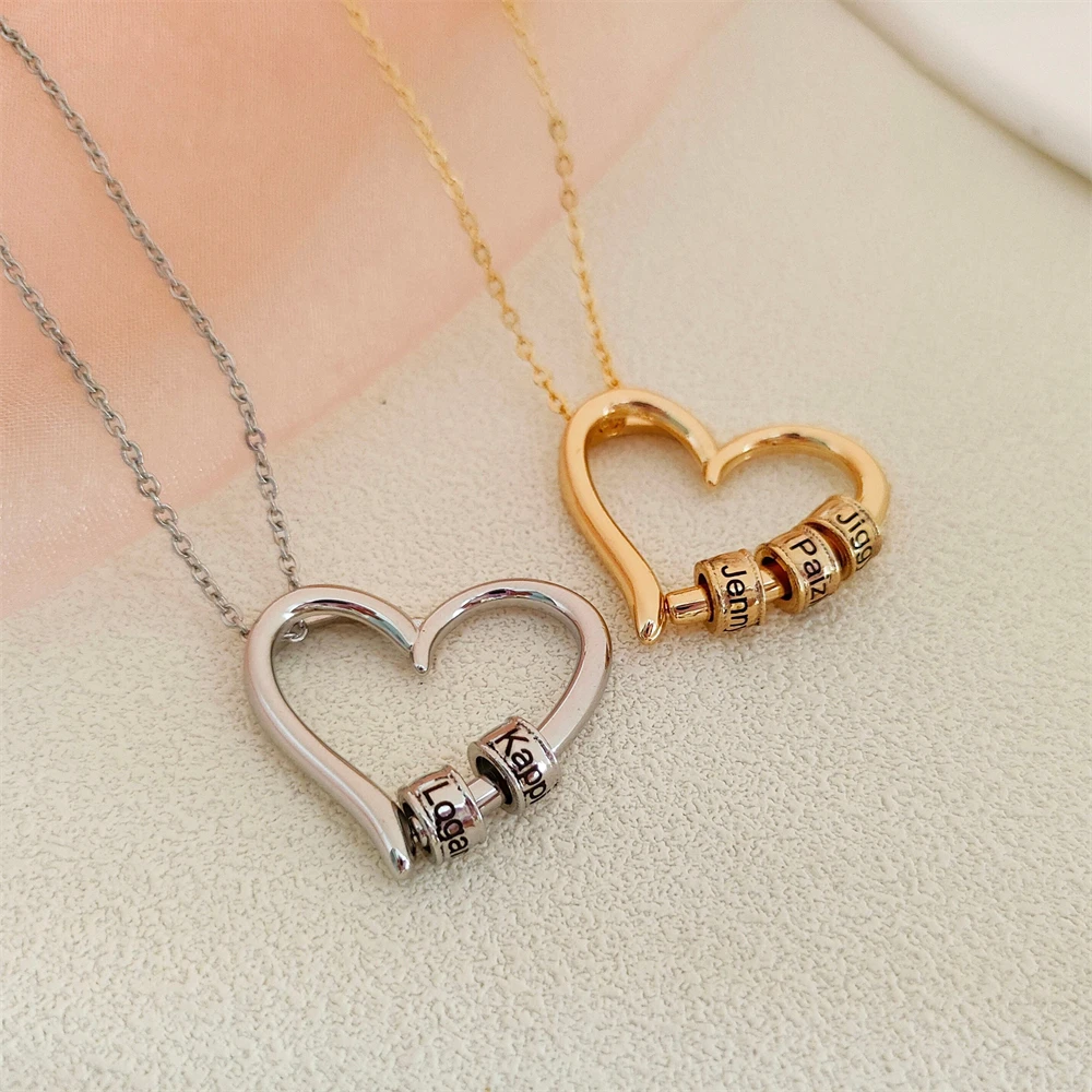 محفورة الخرز القلب قلادة قلادة للنساء مخصص اسم الأسرة القلائد شخصية الاطفال اسم مجوهرات هدية عيد ميلاد #4
