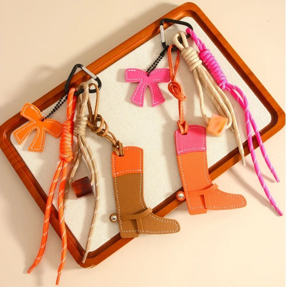 Multicolor Boot Bag Charm Western Style Bow Detail Boot Pendant Long Length Beaded Design Beaded Tassel Charm