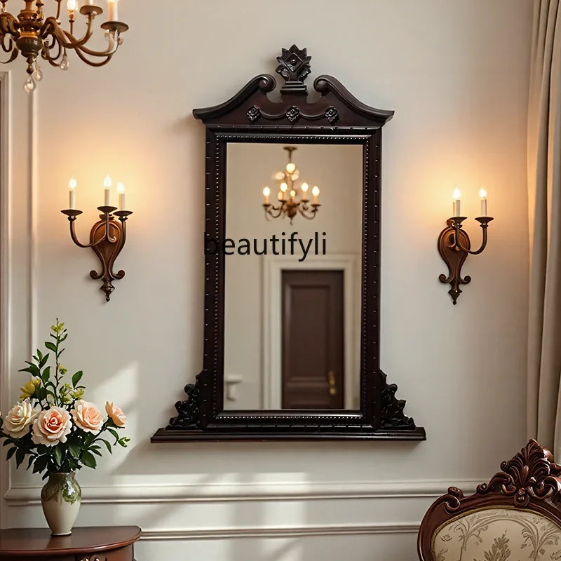 

French retro fireplace mirror American engraved living room entrance decoration classical side mirror6239