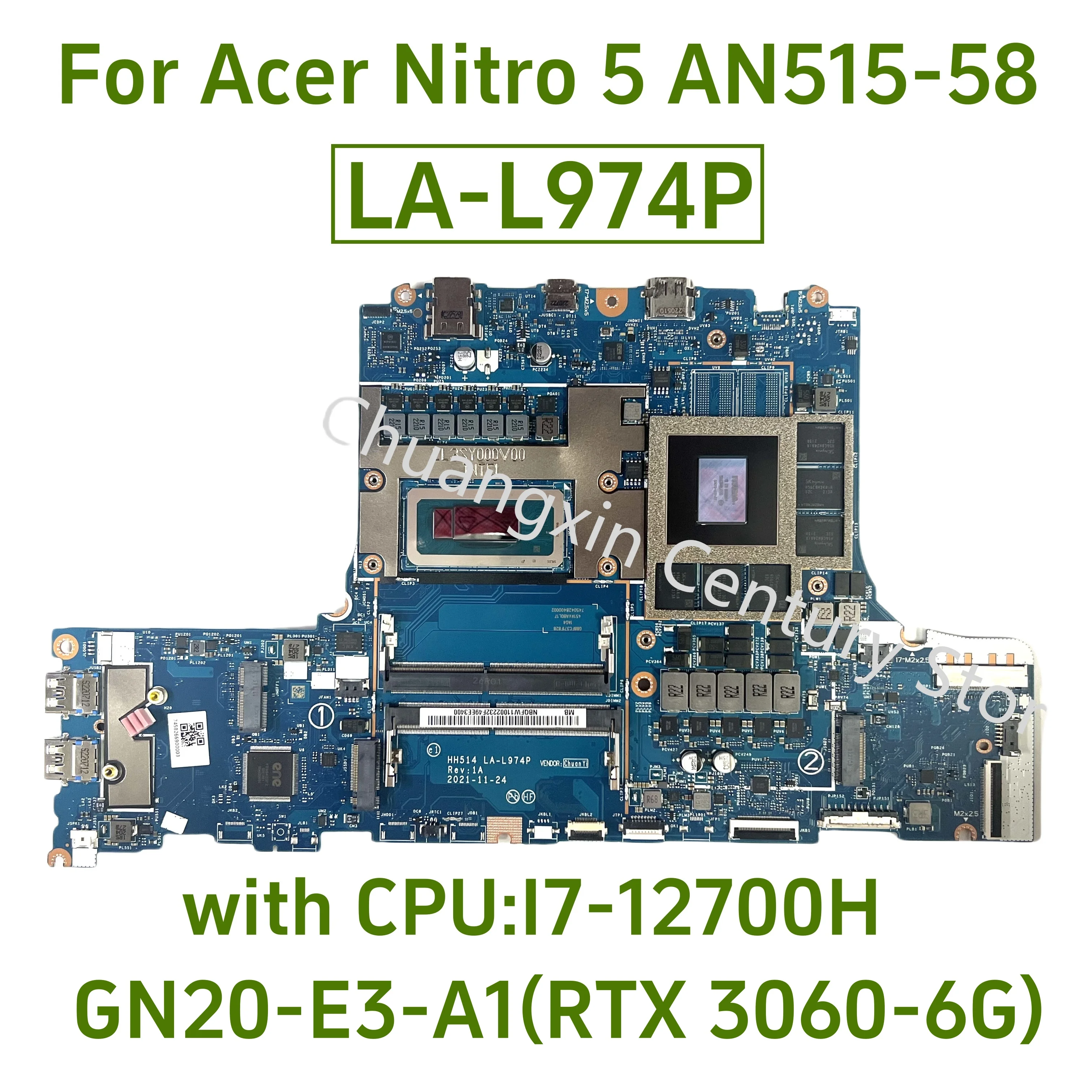 

LA-L974P is suitable for Acer Nitro 5 AN515-58 laptop motherboard, CPU I7-12700H SRLD1 GPU RTX3060-6G DDR4 100% fully tested