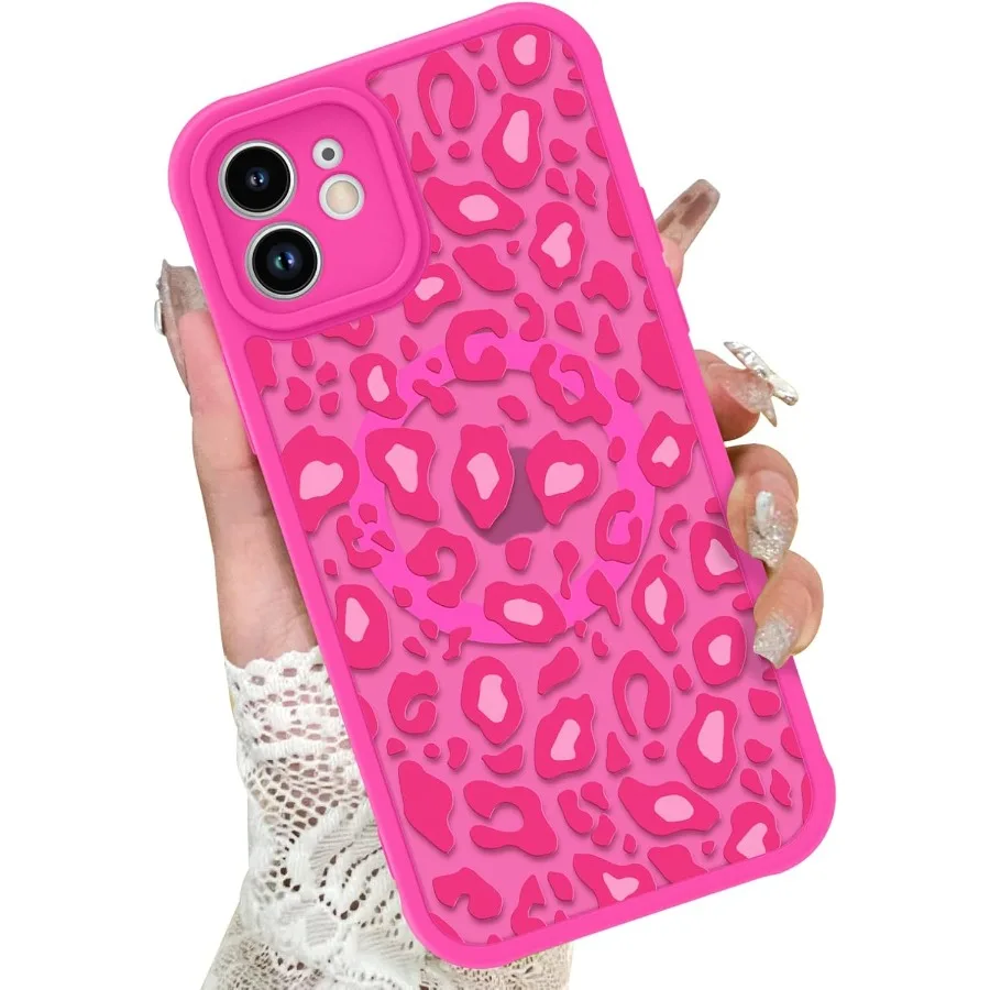 

Hot Pink Leopard Printed Pattern Protective Magnetic Case for iPhone 12 6.1 with Magsafe Compatibility - Cute Cheetah Design Id