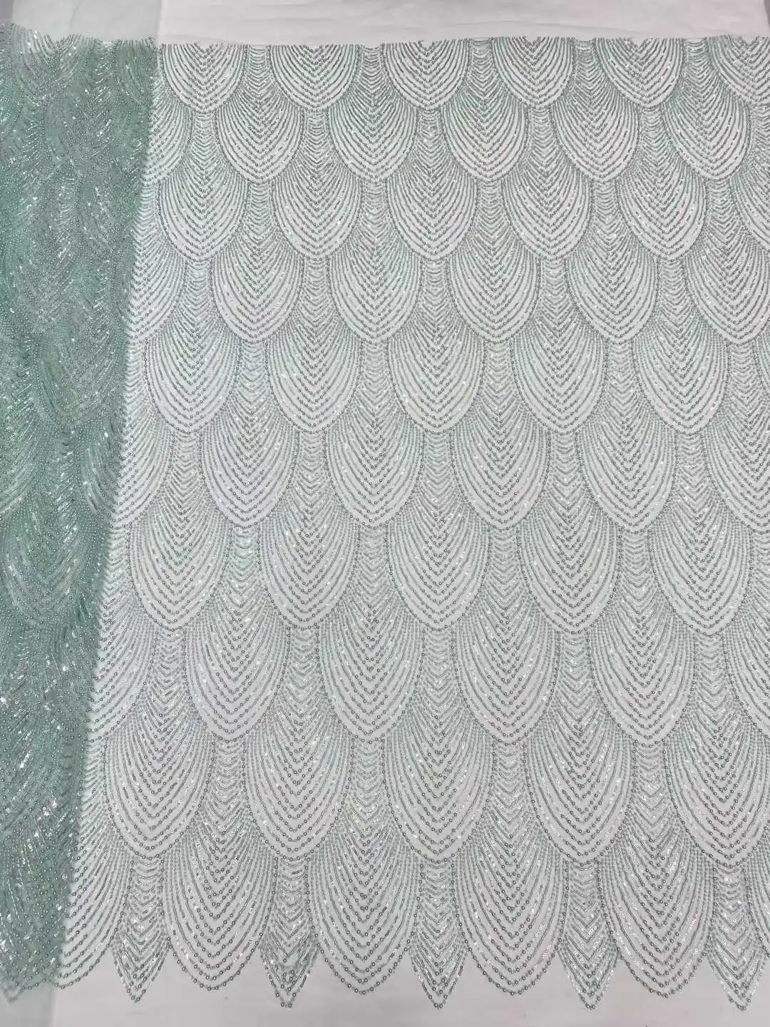 قماش دانتيل مطرز بالترتر الأفريقي الفاخر 2026 جودة عالية العريس النيجيري الزفاف الزفاف التطريز الفرنسية تول الخياطة (الوردي)