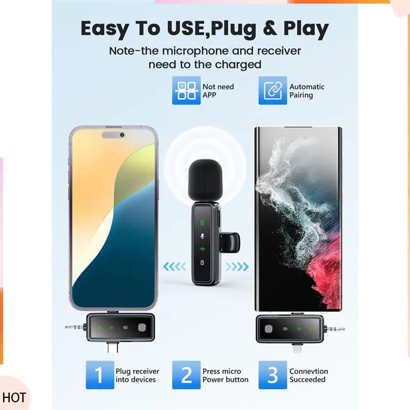 Notícias display LED mini microfone de lapela sem fio, microfone de lapela 3 em 1 para câmera Iphone/Android