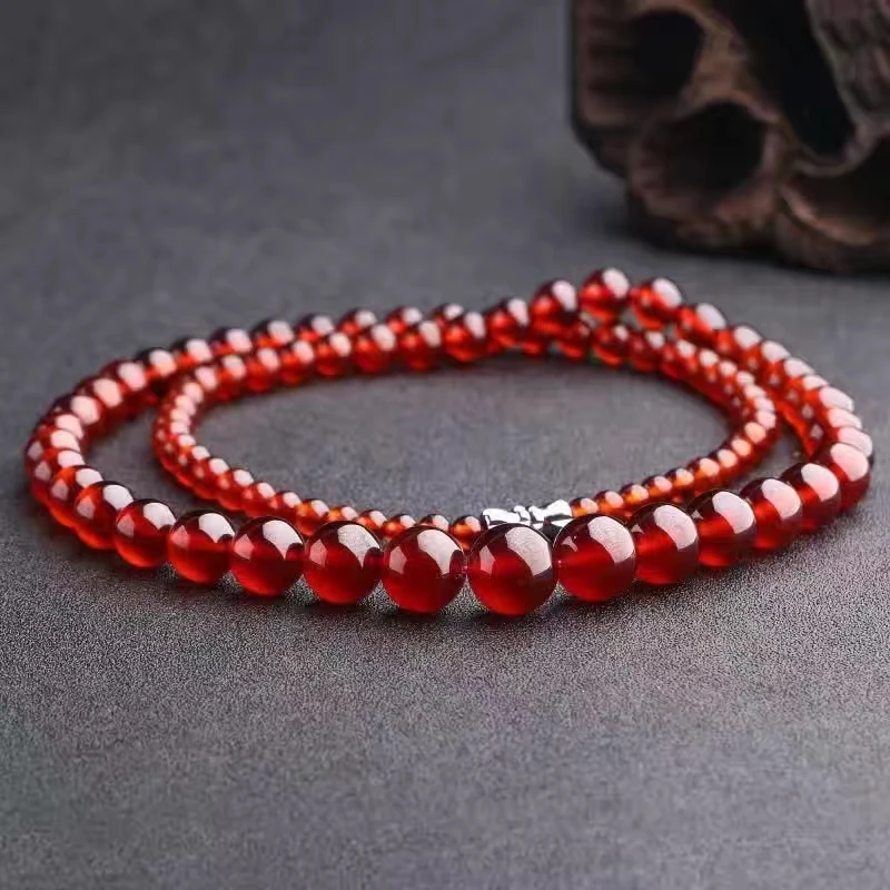 Natural Red Garnet Crystal Clear Round Beads Necklace 5-10mm Women Men Fashion Jewelry Genuine Orange Red Garnet Pendant AAAAAA